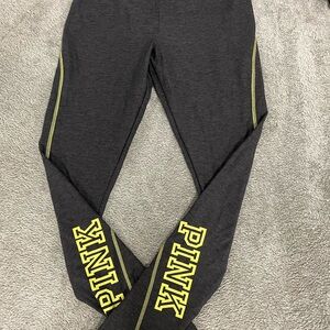 Gray Leggings with Yellow PINK Logo